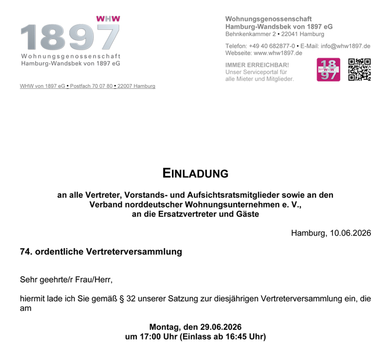 74. ordentliche Vertreterversammlung